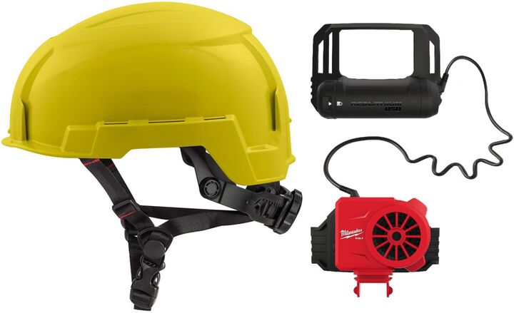Milwaukee BOLT Yellow Helmet Class E & USB Cooling Fan Bundle