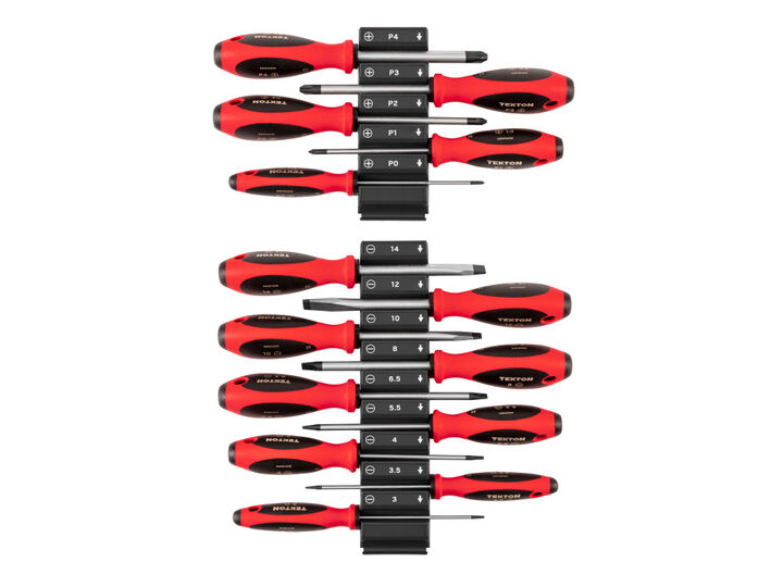 Tekton Phillips and Slotted Screwdriver Set with Organizer #0-#4, 3-14 mm, 14 Pieces
