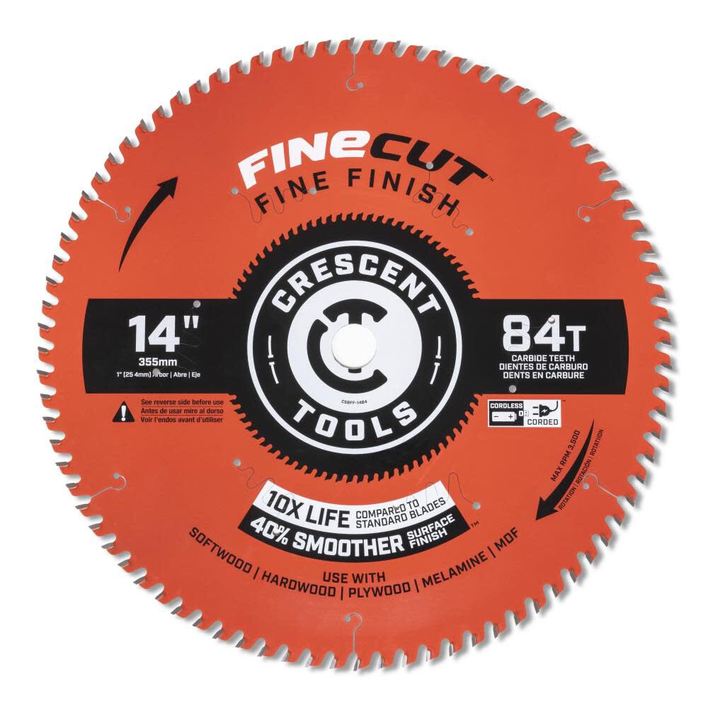 Crescent Circular Saw Blade 14in x 84 Tooth Fine Cut Fine Finishing, large image number 1