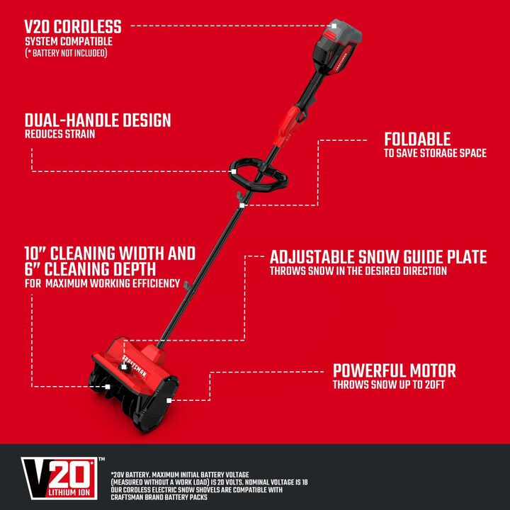 CRAFTSMAN 10 Inch 20V Single Stage Battery Powered Snow Shovel Thrower Kit, large image number 2