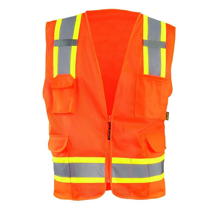 Occunomix Surveyor Safety Vest Orange High Visibility Two-Tone Mesh 5X