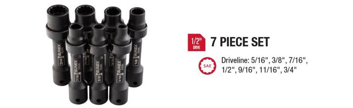 Sunex 7 pc. 1/2 In. Drive 12 Pt. SAE Driveline Limited Clearance Impact Socket Set, large image number 6