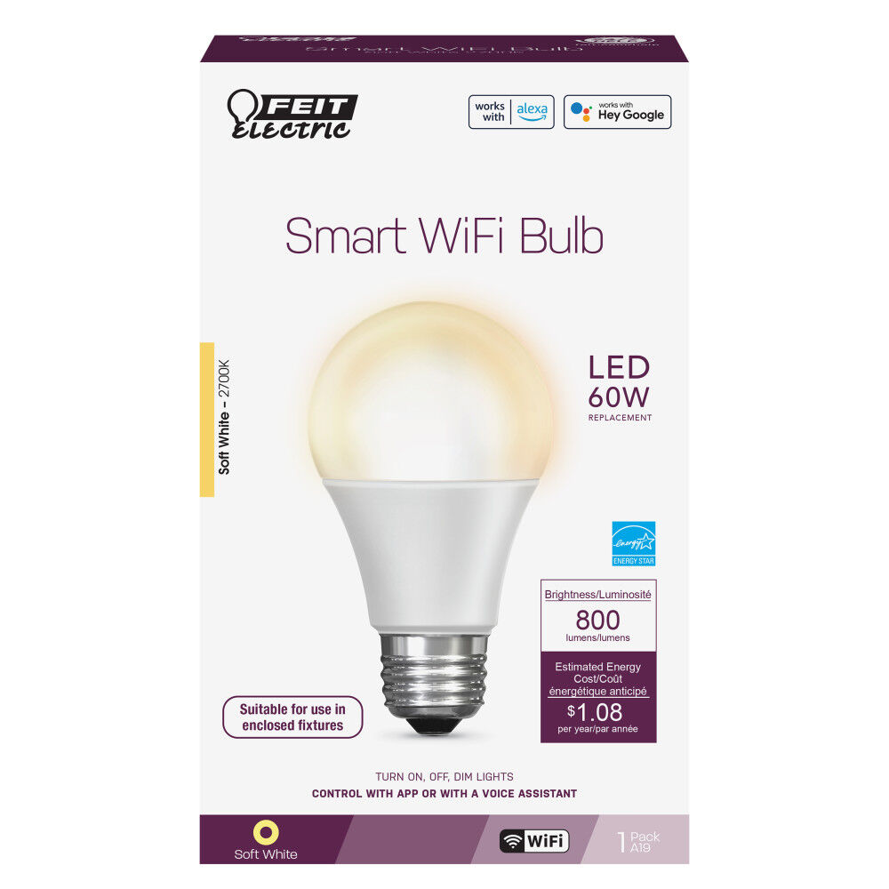 Feit Electric 60W A19 Alexa Google LED Smart WiFi Bulb 1pk, large image number 2