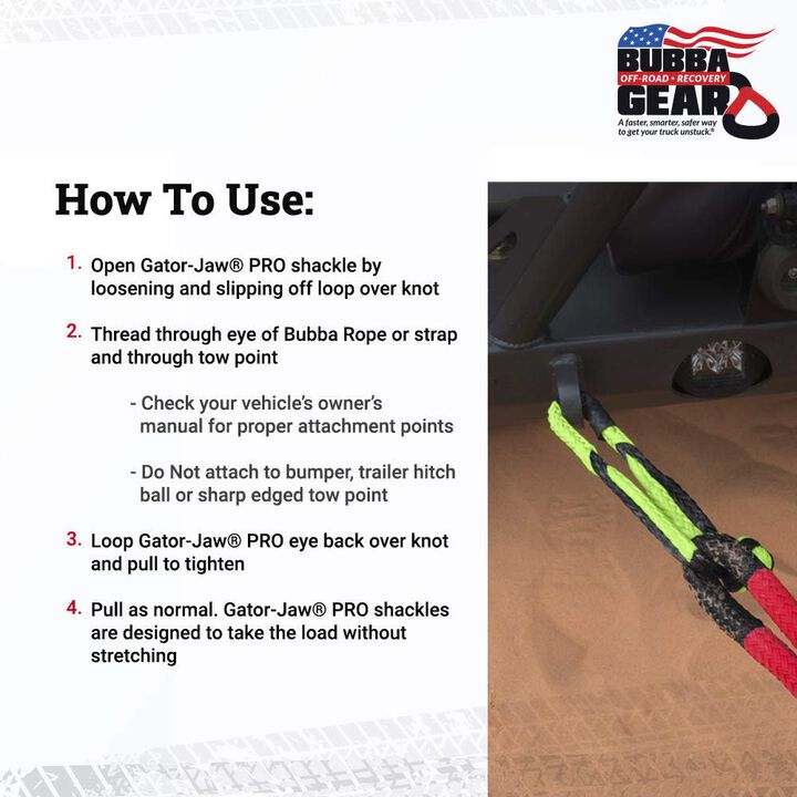 Bubba Rope 7/16 Inch Gator-Jaw PRO Synthetic Soft Shackle, Red and Black, large image number 4