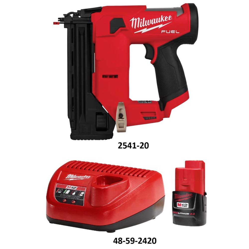 Milwaukee M12 Fuel 18 Gauge Compact Brad Nailer and 2.0 Starter Kit Bundle, large image number 2