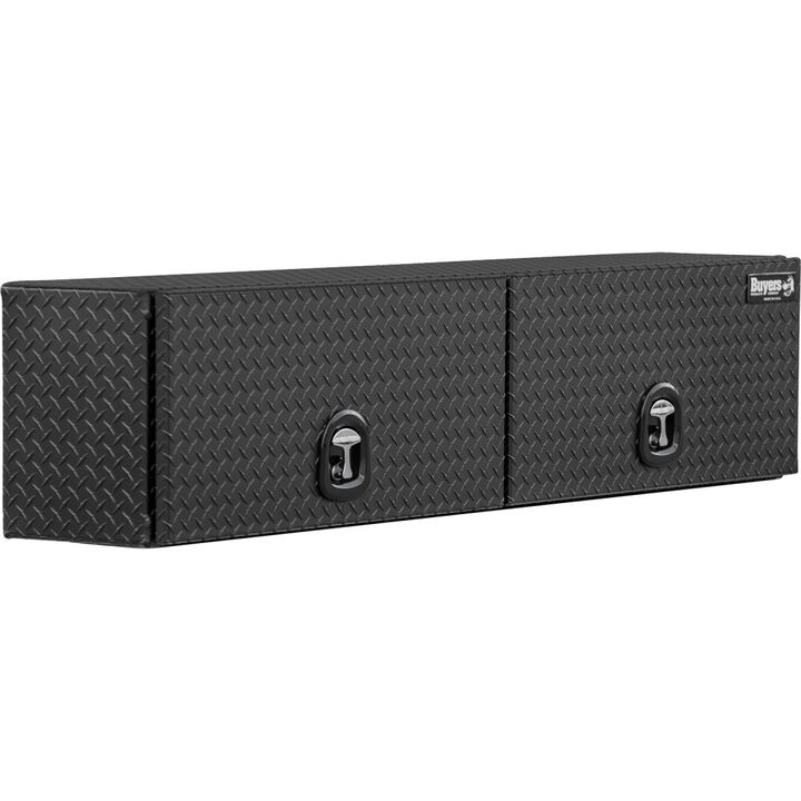 Buyers Products Company 16x13x88 Inch Matte Black Diamond Tread Aluminum Topsider Truck Box with Flip-Up Doors