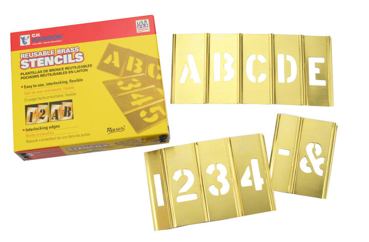 C H Hanson 3 Inch Stencil Set-Letter/Number, Brass, 45 Pieces