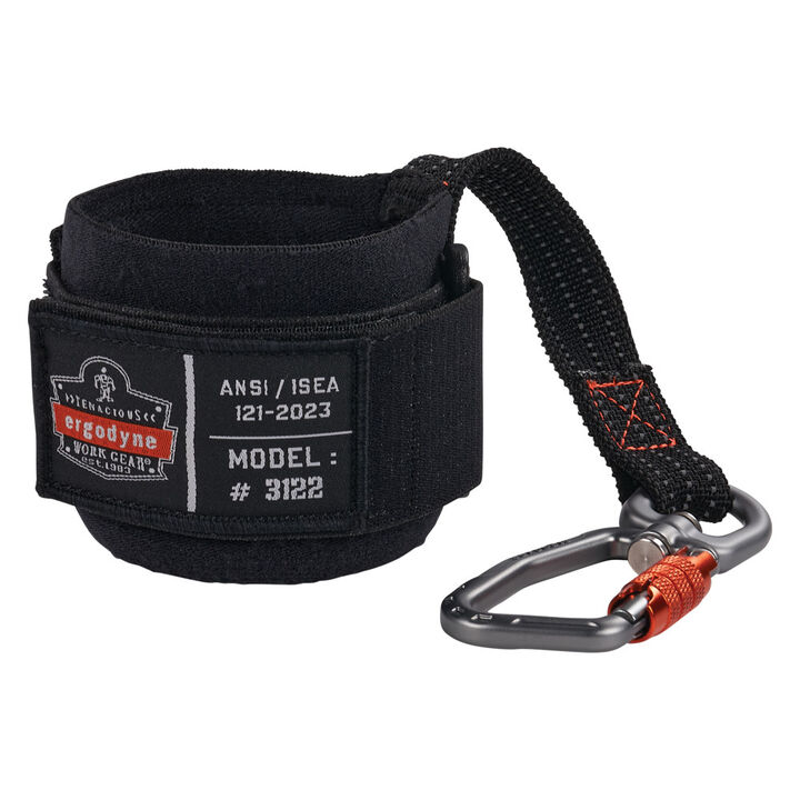Ergodyne Squids 3122 Black Tool Lanyard - Wrist Pull-On Carabiner Anchor