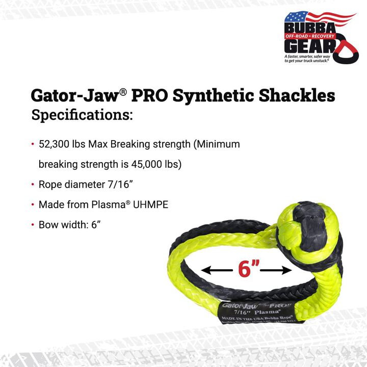 Bubba Rope 7/16 Inch Gator-Jaw PRO Synthetic Soft Shackle, Yellow and Black, large image number 1