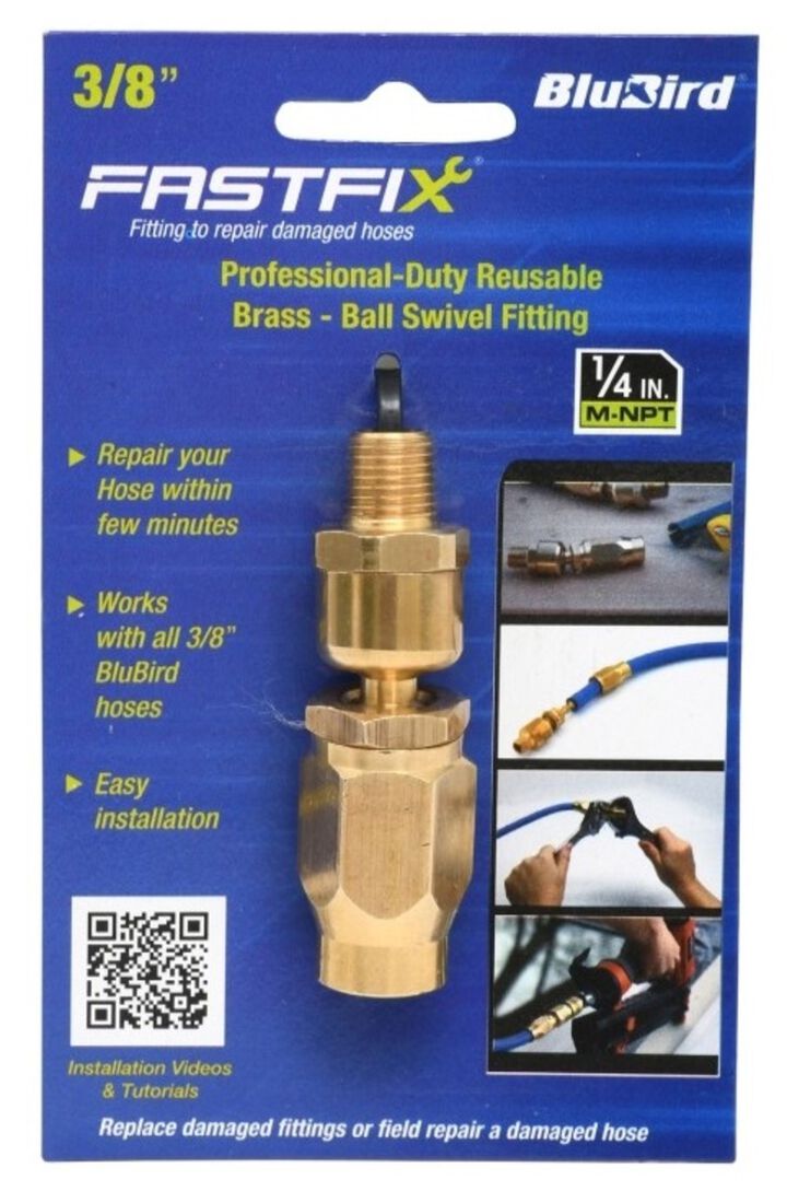 BluBird Fast Fix 3/8 Inch Air Hose Assembly Repair Fitting with 1/4 Inch Swivel