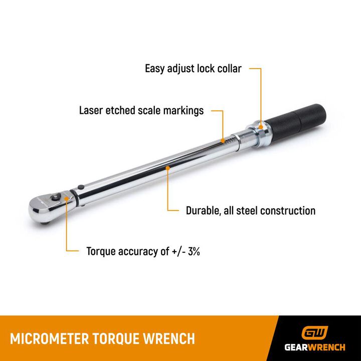 GEARWRENCH 3/8in Drive Micrometer Torque Wrench 30-250 in/Lbs, large image number 2