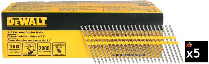 DEWALT 21 Degree Collated Duplex Nails 16D 3-1/2 Inch x 0.131 Inch 2000 Pieces Pack of 5 Bundle