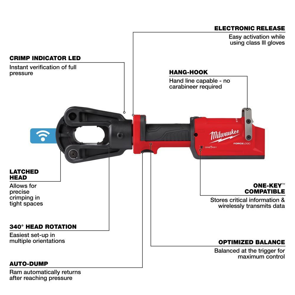 Milwaukee M18 FORCE LOGIC 12T Latched Linear Crimper & M18 REDLITHIUM XC 18V 5Ah Battery Bundle, large image number 7