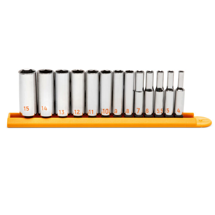 GEARWRENCH 1/4 Inch Drive 6 Point Metric Hi-Viz Deep Socket Set 13 Pieces