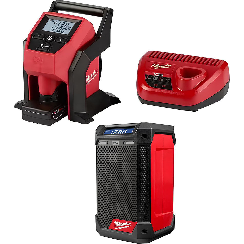 Milwaukee M12 Compact Inflator Kit, M12 Radio + Charger Bundle, large image number 1