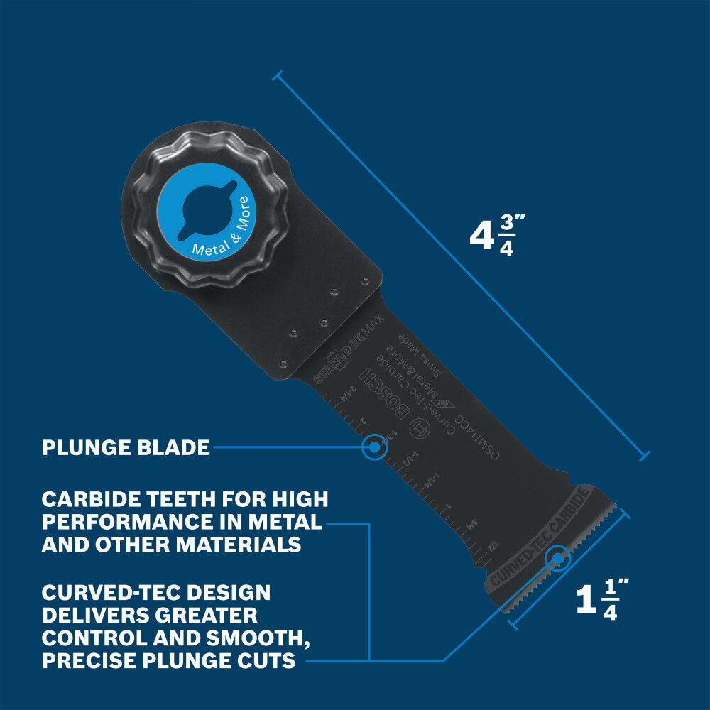 Bosch 1-1/4 Inch StarlockMax Oscillating Multi-Tool Curved-tec Carbide Extreme Plunge Blade, large image number 2