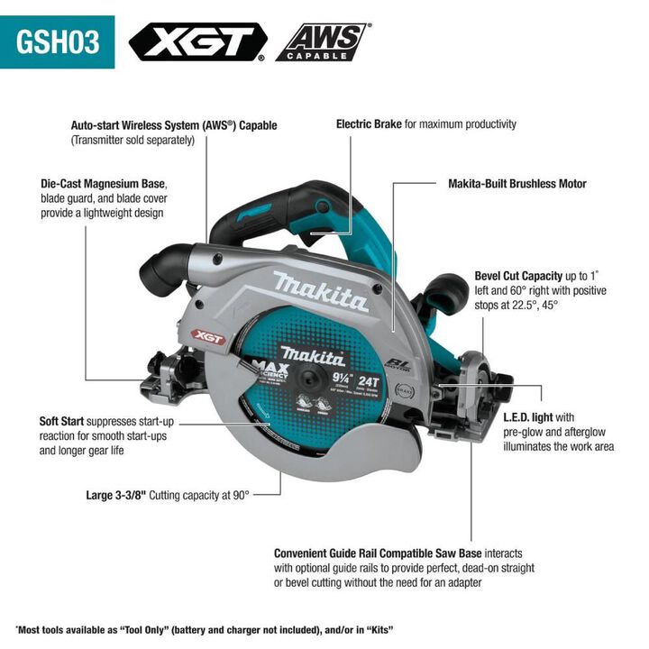 Makita 40V max XGT 9 1/4in Circular Saw Guide Rail Compatible (Bare Tool), large image number 9