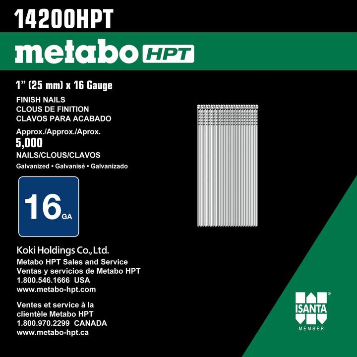 Hitachi 1" x 16ga Galvanized Straight Finish Nail 5000pc, large image number 2