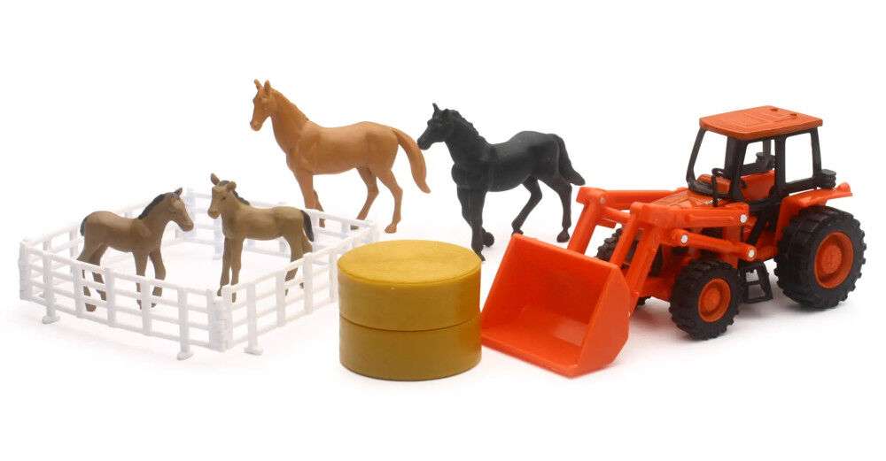 Kubota 1:32 Scale Miniature Toy Tractor Set with Front Loader & Horses, large image number 1