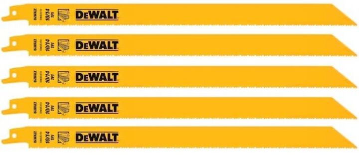 DEWALT 12 Inch 10/14 TPI General-Purpose Bi-Metal Reciprocating Saw Blade, 5 Pieces