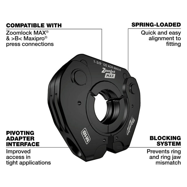 Milwaukee 1/4 Inch  7/8 Inch ZoomLock MAX and MaxiPro Pivoting Press Ring Kit for M12 FORCE LOGIC Press Tool, large image number 12