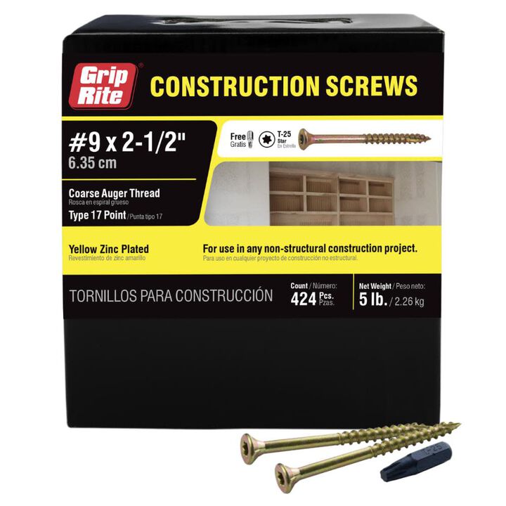 Grip Rite 5-Lb #9 x 2.5-in Bugle-Head Yellow Zinc Type 17 Star-Drive Interior Wood Screw