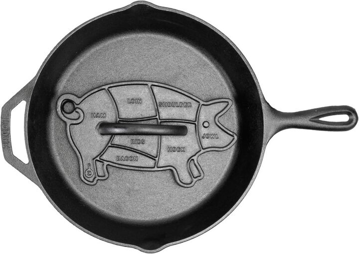 Lodge Cast Iron Black Seasoned Cast Iron Bacon Pig Press, large image number 4