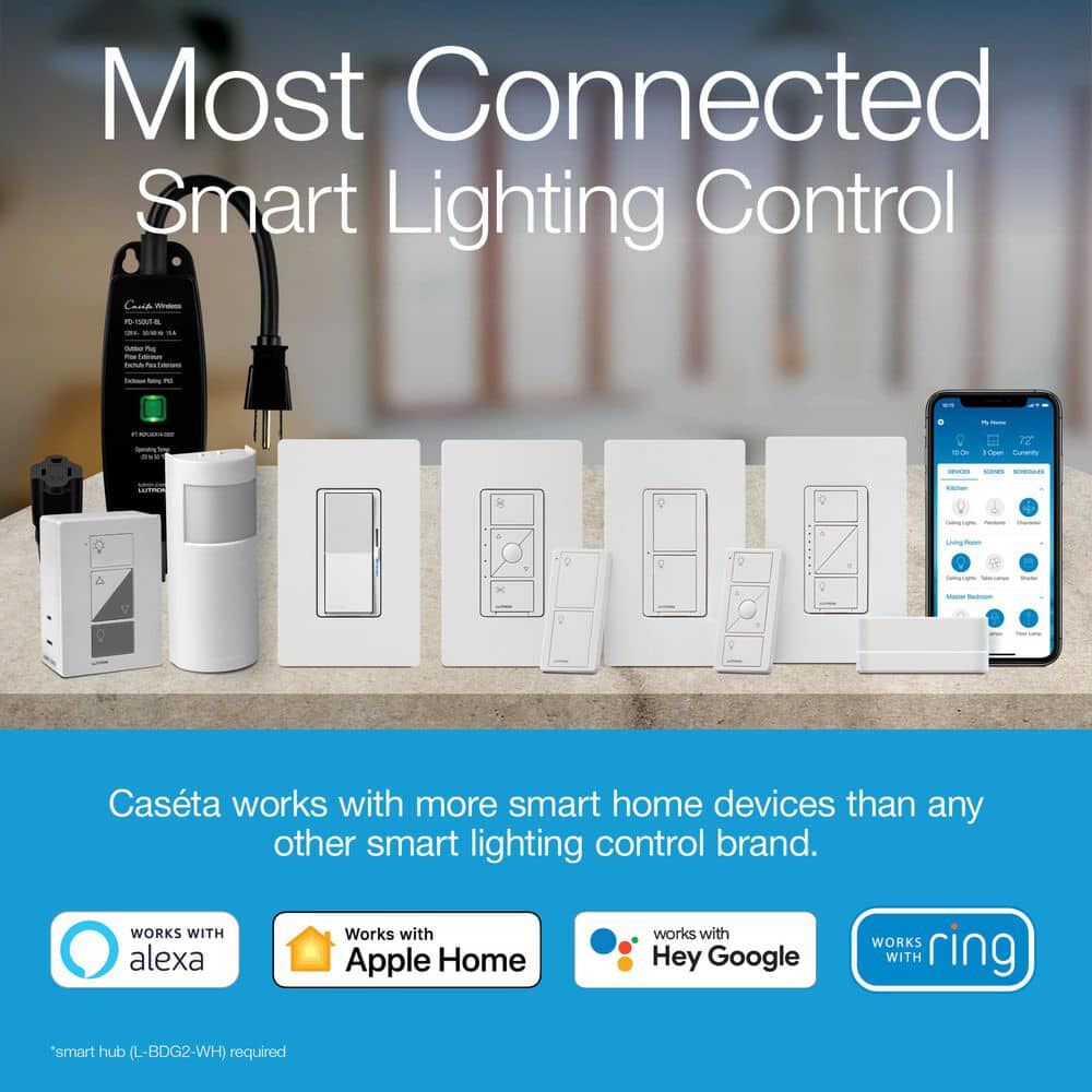 Lutron Caseta 120V 100W 1P Gloss White Plug-In 3-Way Dimmer Switch, large image number 6