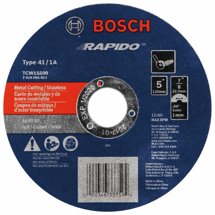 Bosch 5 Inch .040 Inch 7/8 Inch Arbor Type 1A (ISO 41) 60 Grit Rapido Fast Metal/Stainless Cutting Abrasive Wheel