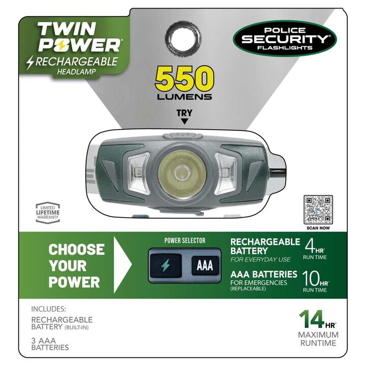 Police Security TWIN POWER 550 Lumens 3 AAA Alkaline Battery LED Headlamps, large image number 6