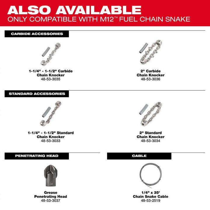 Milwaukee 1/4 Inch x 35 Ft. Chain Snake Cable, large image number 3