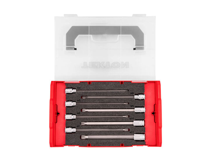 Tekton 3/8 Inch Long Triple Square Bit Sockets with Stacking Organizer, M4-M12, 8 Pieces