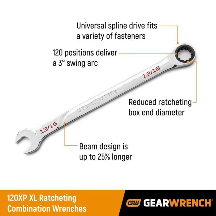 GEARWRENCH 120XP Combination Ratcheting Wrench Universal Spline XL 9mm, large image number 2
