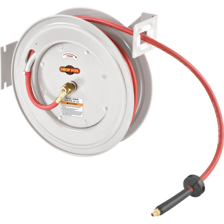 Shop Fox 3/8 Inch x 50 Ft. Retractable Air Hose Reel