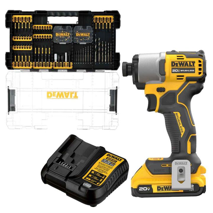 DEWALT 20V MAX XTREME Brushless 1/4 Inch Impact Driver Drill Kit & Elite Series 100pc Drill Driver Set