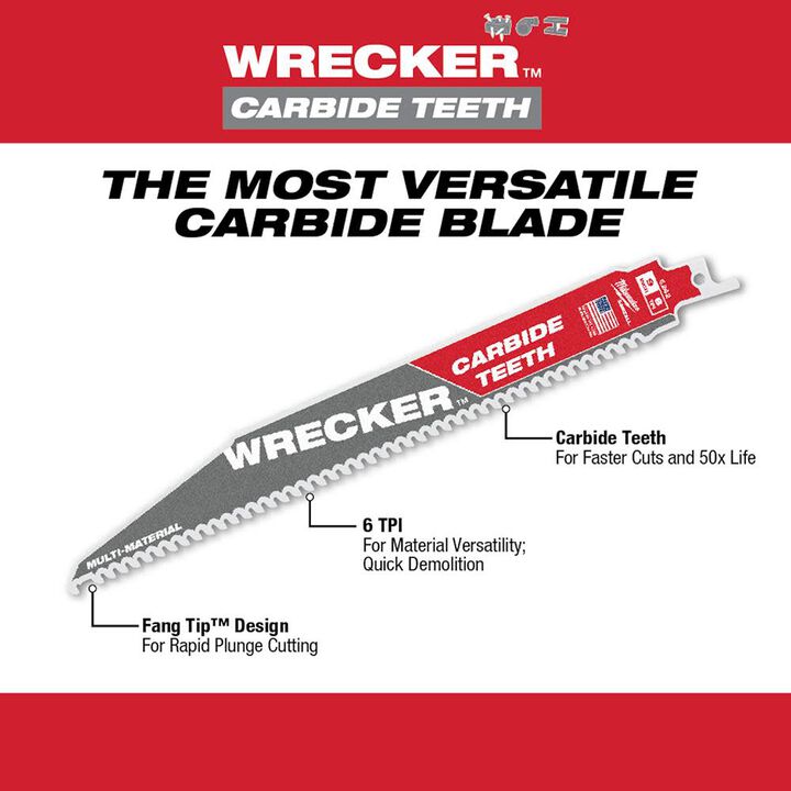 Milwaukee 9inch 6 TPI THE WRECKER with Carbide Teeth SAWZALL Blade 1PK, large image number 4