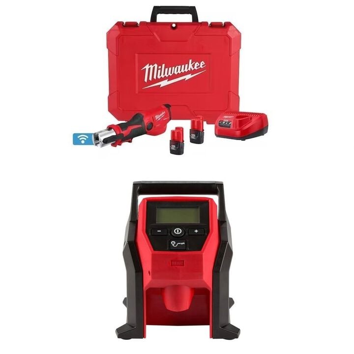 Milwaukee M12 Press Tool Kit and M12 Compact Inflator (Bare Tool) Bundle