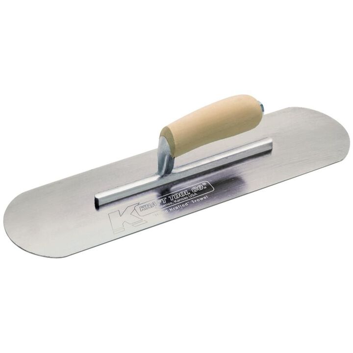 Kraft Tool Co 10 In. x 3 In. Carbon Steel Pool Trowel with Wood Handle On a Short Shank