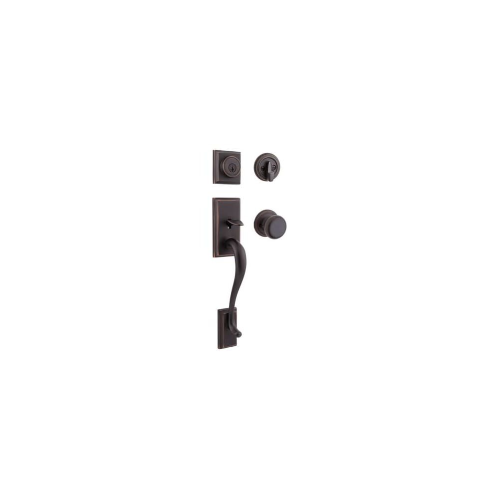 Kwikset Venetian Bronze Keyed One Side Hawthorne Handleset with Juno Knob, large image number 1