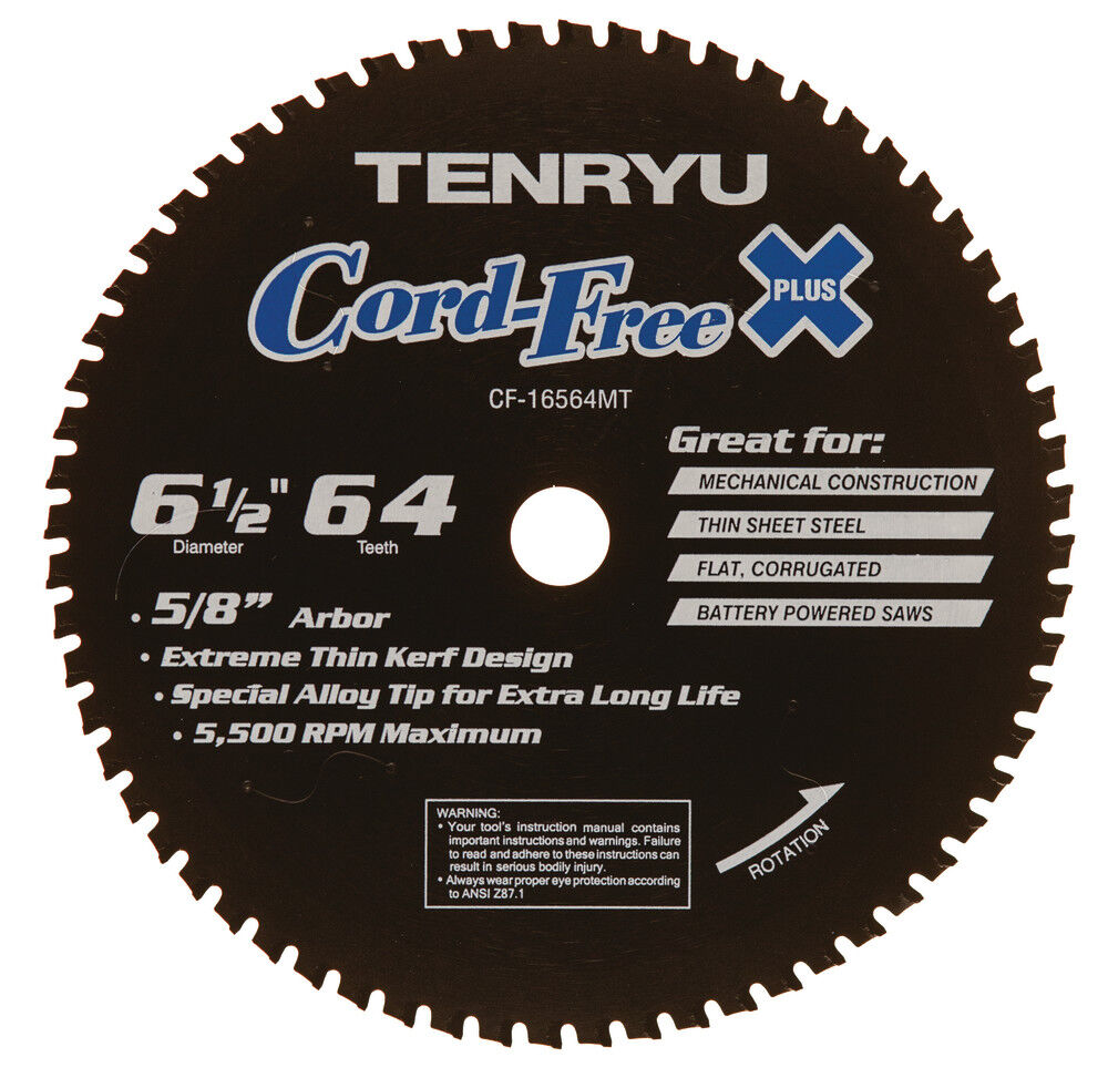 Tenryu Cord Free Series 6-1/2 Inch x 64T Thin Sheet Metal Blade, large image number 1