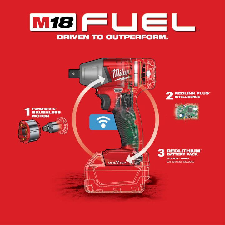 Milwaukee M18 FUEL Impact Wrench 1inch ONE KEY Reconditioned (Bare Tool), large image number 5