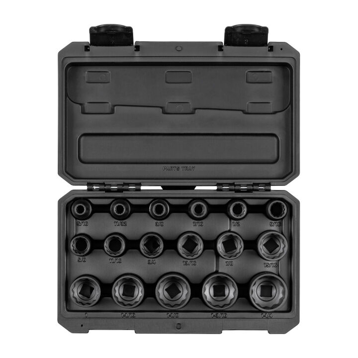 Tekton 1/2 Inch 12 Point Impact Socket Set Case, 17 Pieces (5/16 - 1-1/4 Inch)