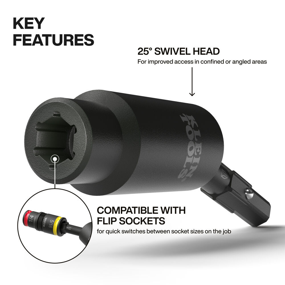Klein Tools Impact Flip Socket Swivel Adapter, large image number 2