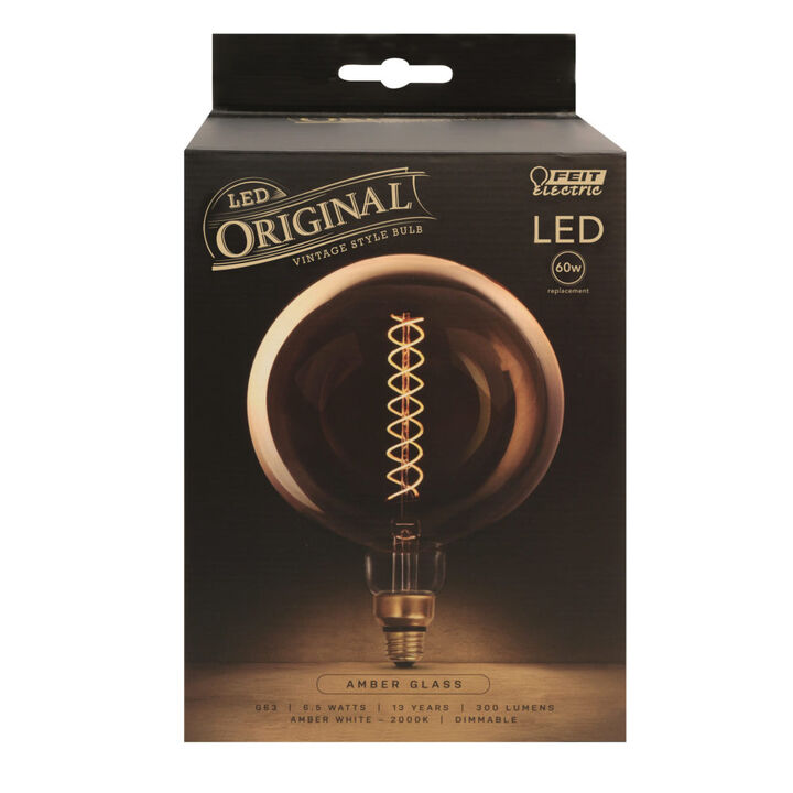 Feit Electric 60W G63 Spiral Filament 2000K LED Bulb 1pk, large image number 1