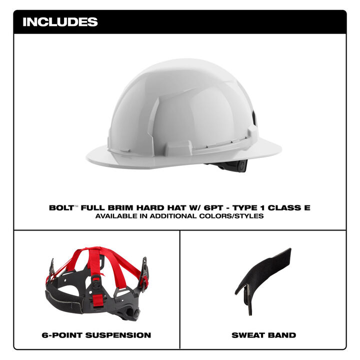 Milwaukee White Full Brim Hard Hat with 6pt Ratcheting Suspension Type 1 Class E, large image number 11