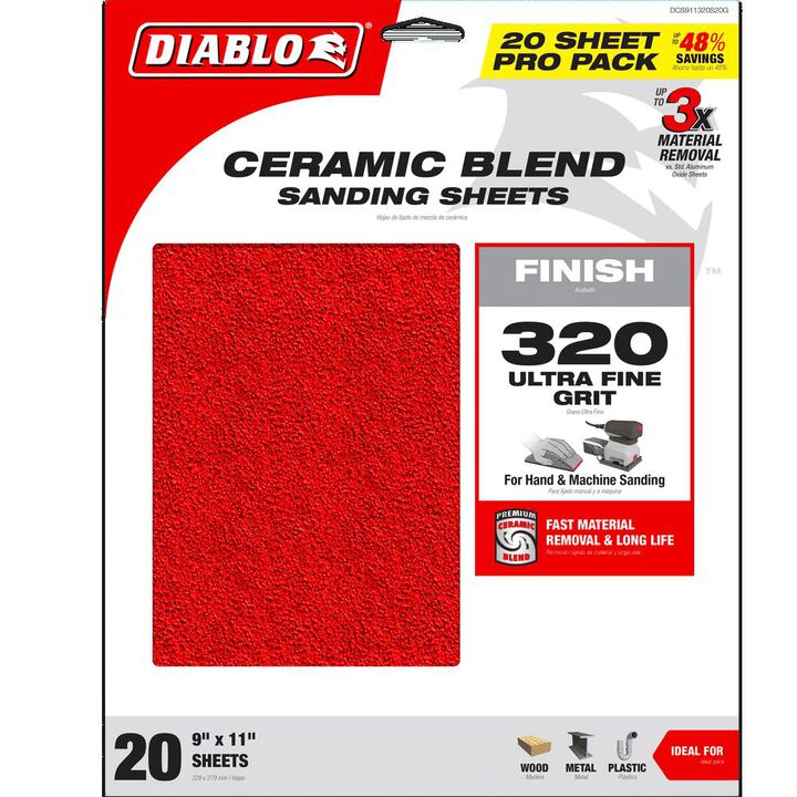 Diablo Tools 9 Inch x 11 Inch 320-Grit Sanding Sheet, 20 Pack, large image number 4
