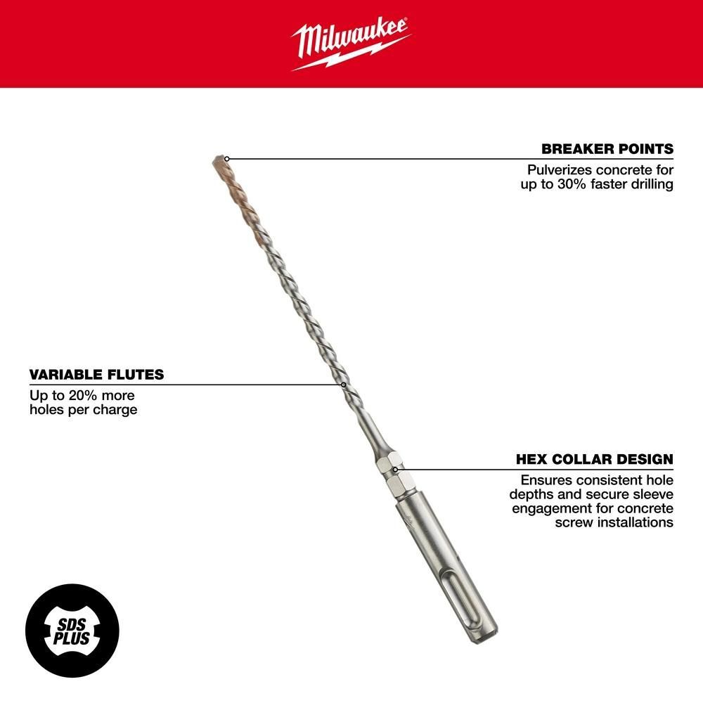 Milwaukee SDS-Plus 2-Cutter 3/16 in. x 7 in. with 1/4 in. Hex, large image number 4