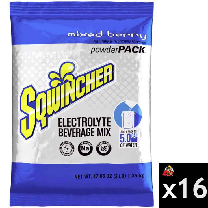 Sqwincher Mix and Serve Electrolyte Beverage Mix 5 Gallon Mixed Berry 16 Bag Case