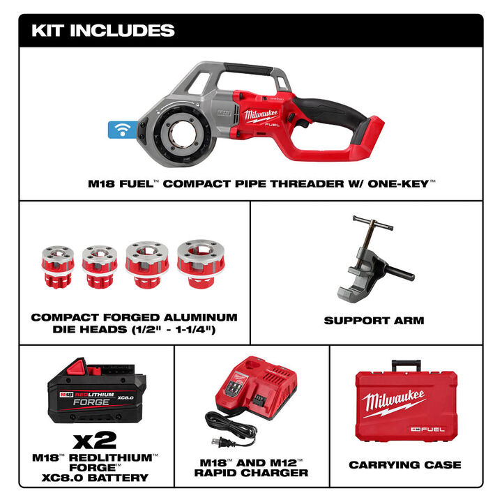 Milwaukee M18 FUEL Compact Pipe Threader ONE KEY with 1/2inch - 1 1/4inch Die Heads, large image number 1