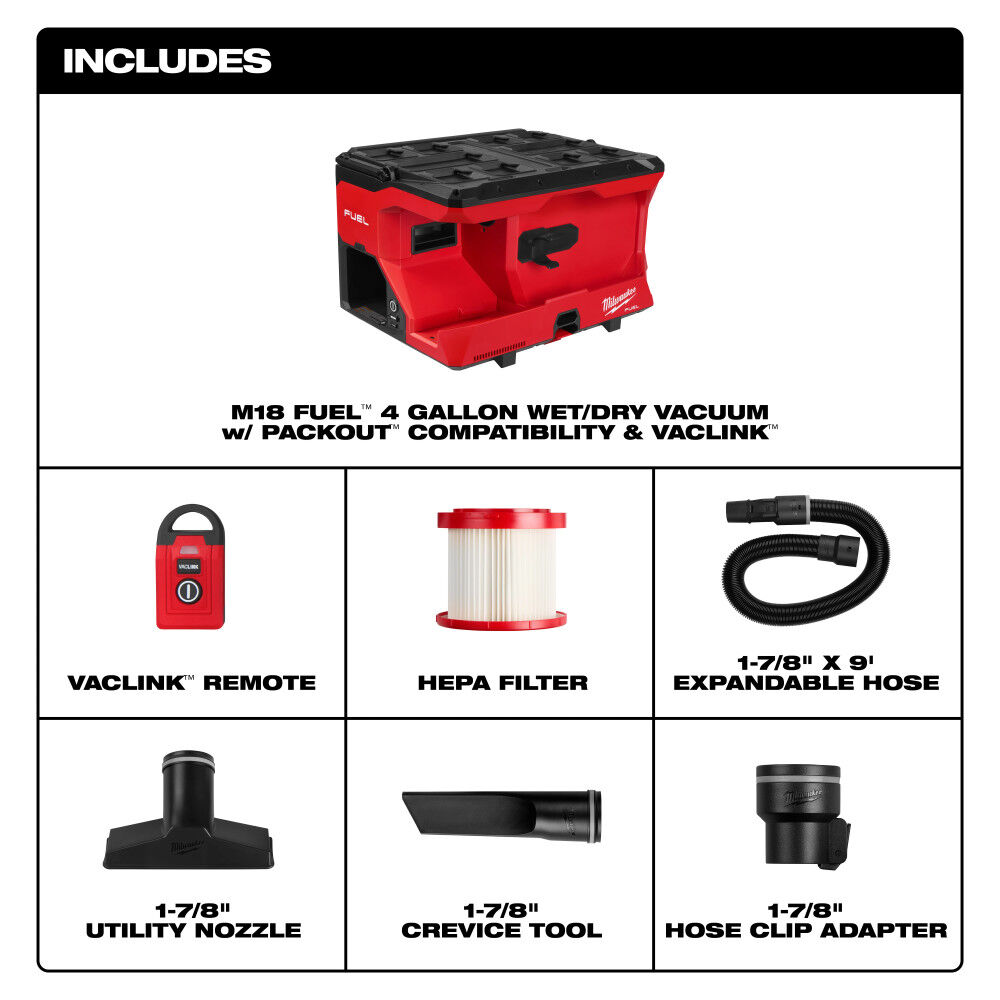Milwaukee M18 FUEL 4 Gallon Wet/Dry Vacuum with PACKOUT Compatibility & VACLINK (Bare Tool), large image number 3